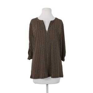 7th Avenue Top NEW $40 Sz L Black Brown Check Design V Neck Poly Spandex Top